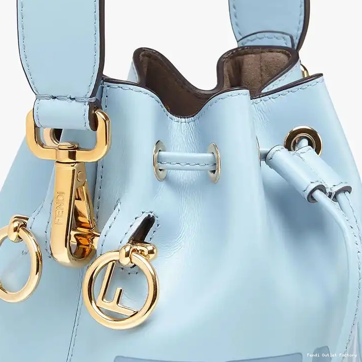 Vintage HOT Calf Logo Fendi Mini Bag Bucket In Leather ROMA Mon Blue Sky Tresor 0525